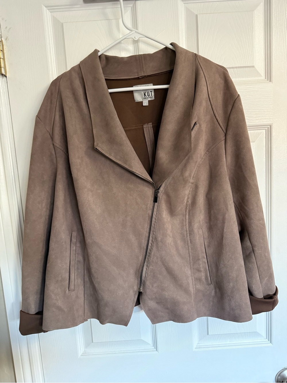 Kut from the Kloth Taupe Suede-Look Asymmetrical Zip Jacket
